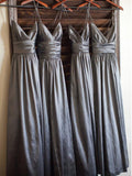 A-Line/Princess Spaghetti Straps Taffeta Long Sleeveless Bridesmaid Dresses