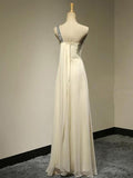 A-Line/Princess One-Shoulder Chiffon Long Sleeveless Bridesmaid Dresses with Beading