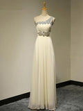 A-Line/Princess One-Shoulder Chiffon Long Sleeveless Bridesmaid Dresses with Beading