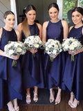 A-Line/Princess Scoop Satin Asymmetrical Sleeveless Bridesmaid Dresses with Layers