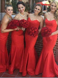 Trumpet/Mermaid Sweetheart Satin Sweep/Brush Train Sleeveless Bridesmaid Dresses