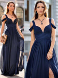 A-Line/Princess Straps Chiffon Long Sleeveless Bridesmaid Dresses