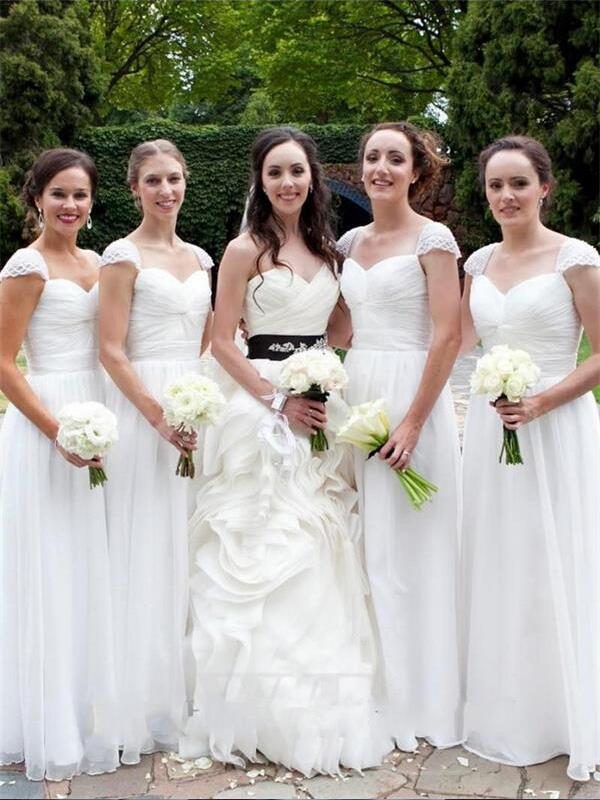 A-Line/Princess Sweetheart Chiffon Long Sleeveless Bridesmaid Dresses