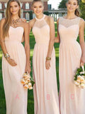 A-Line/Princess  Chiffon Long Sleeveless Bridesmaid Dresses with Ruched