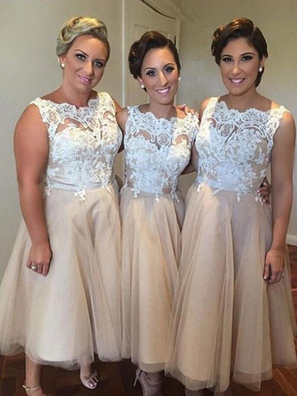 A-Line/Princess Sweetheart Tulle Knee Length Sleeveless Bridesmaid Dre Dessiny A-Line/Princess Sweetheart Tulle Knee Length Sleeveless Bridesmaid Dre Dessiny
