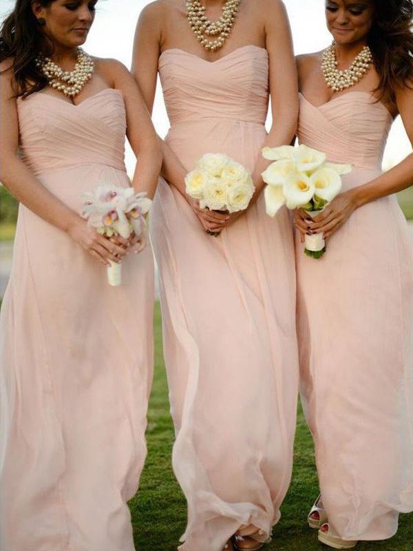 A-Line/Princess Sweetheart Chiffon Long Sleeveless Bridesmaid Dresses