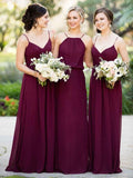 A-Line/Princess  Chiffon Long Sleeveless Bridesmaid Dresses