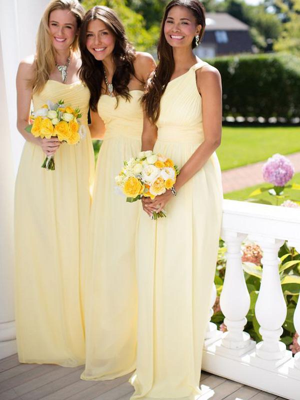 A-Line/Princess  Chiffon Long Sleeveless Bridesmaid Dresses