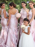 Trumpet/Mermaid One-Shoulder Satin Long Sleeveless Bridesmaid Dresses