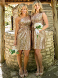 Sheath/Column Sweetheart Sequins Short/Mini Sleeveless Bridesmaid Dresses