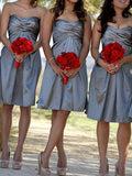 Sheath/Column Sweetheart Satin Short/Mini Sleeveless Bridesmaid Dresses
