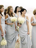 Sheath/Column V-neck Chiffon Long Sleeveless Bridesmaid Dresses