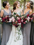 Sheath/Column V-neck Chiffon Long Sleeveless Bridesmaid Dresses