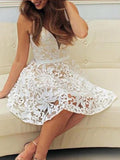 A-Line/Princess V-neck Lace Sleeveless Short/Mini Dresses with Applique