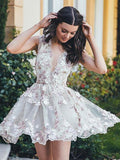 A-Line/Princess V-neck Chiffon Sleeveless Short/Mini Dresses with Applique