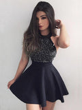 A-Line/Princess Jewel Jersey Sleeveless Short/Mini Dresses with Beading