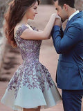 A-Line/Princess Off-the-Shoulder Tulle Sleeveless Short/Mini Dresses with Applique
