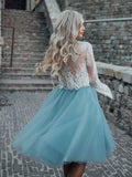 A-Line/Princess Scoop Lace Long Sleeves Knee Length Dresses with Lace Tutu