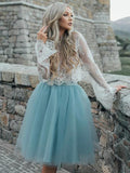 A-Line/Princess Scoop Lace Long Sleeves Knee Length Dresses with Lace Tutu