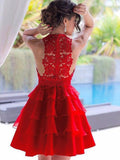 A-Line/Princess Jewel Chiffon Sleeveless Short/Mini Prom Dresses with Lace