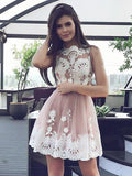 A-Line/Princess Scoop Chiffon Sleeveless Short/Mini Prom Dresses with Lace