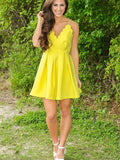 A-Line/Princess V-neck Satin Sleeveless Short/Mini Homecoming Dresses