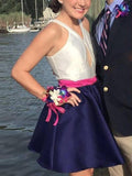 A-Line/Princess V-neck Satin Sleeveless Short/Mini Homecoming Dresses
