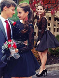 A-Line/Princess Scoop Satin Long Sleeves Short/Mini Dresses with Beading