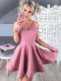 A-Line/Princess V-neck Satin Sleeveless Short/Mini Homecoming Dresses
