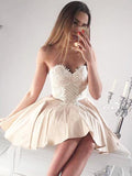 A-Line/Princess Sweetheart Satin Sleeveless Short/Mini Dresses with Applique
