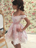 A-Line/Princess Off-the-Shoulder Tulle Sleeveless Short/Mini Dresses with Applique