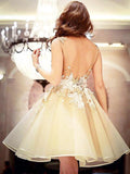 A-Line/Princess Scoop Organza Sleeveless Knee Length Dresses with Applique