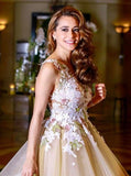 A-Line/Princess Scoop Organza Sleeveless Knee Length Dresses with Applique