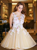 A-Line/Princess Scoop Organza Sleeveless Knee Length Dresses with Applique