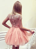 A-Line/Princess Bateau Chiffon Long Sleeves Short/Mini Dresses with Applique