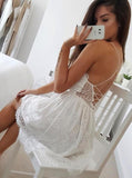 A-Line/Princess Spaghetti Straps Lace Sleeveless Short/Mini Dresses with Lace