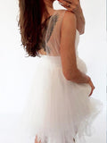 A-Line/Princess Scoop Tulle Sleeveless Short/Mini Backless Dresses with Applique