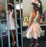 A-Line/Princess Halter Lace Sleeveless Short/Mini Homecoming Dresses with Lace