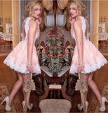 A-Line/Princess Halter Lace Sleeveless Short/Mini Homecoming Dresses with Lace