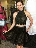 A-Line/Princess High Neck Tulle Sleeveless Knee Length Dresses with Beading Lace