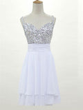 Sheath/Column Spaghetti Straps Chiffon Sleeveless Short/Mini Prom Homecoming Dresses