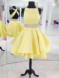 A-Line/Princess Spaghetti Straps Satin Sleeveless Short/Mini Homecoming Dresses with Beading