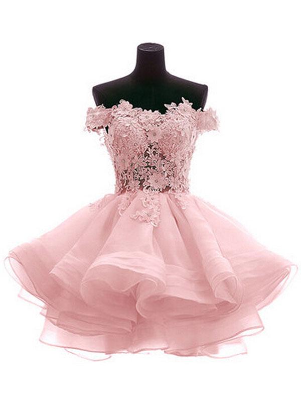 A-Line/Princess Off-the-Shoulder Organza Sleeveless Short/Mini Dresses with Applique