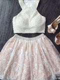 A-Line/Princess Jewel Lace Sleeveless Short/Mini Prom Dresses with Pearls