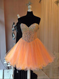 A-Line/Princess Sweetheart Tulle Sleeveless Short/Mini Dresses with Beading