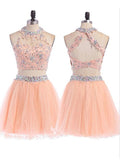 A-Line/Princess Jewel Tulle Sleeveless Short/Mini Dresses with Beading Applique