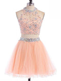 A-Line/Princess Jewel Tulle Sleeveless Short/Mini Dresses with Beading Applique