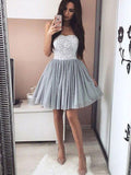 A-Line/Princess Sweetheart Tulle Sleeveless Short/Mini Homecoming Dresses with Applique Ruffles