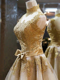 A-Line/Princess High Neck Tulle Sleeveless Short/Mini Prom Dresses with Applique