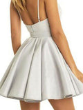 A-Line/Princess V-neck Tulle Sleeveless Short/Mini Prom Dresses with Applique